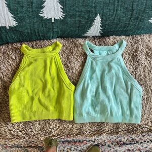Aerie Ribbed Halter Tops - Bright Lime and Teal blue